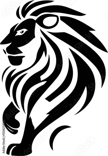 Tribal black silhouette vector illustration of a wild animal, a roaring lion or tiger head design, a symbolic tattoo drawing