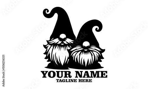 Two funny vector and bearded gnomes. Gnomes logo icon, gnomes vector illustration simply in black and white style