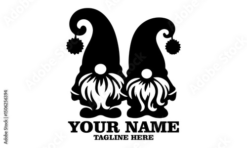 Two funny vector and bearded gnomes. Gnomes logo icon, gnomes vector illustration simply in black and white style
