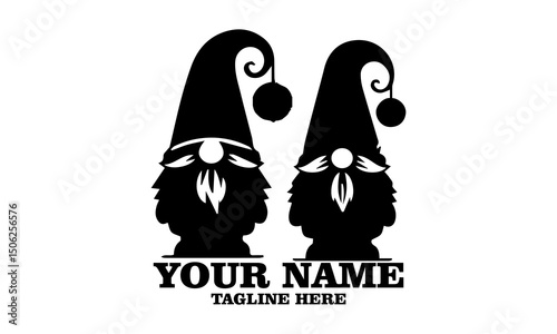 Two funny vector and bearded gnomes. Gnomes logo icon, gnomes vector illustration simply in black and white style