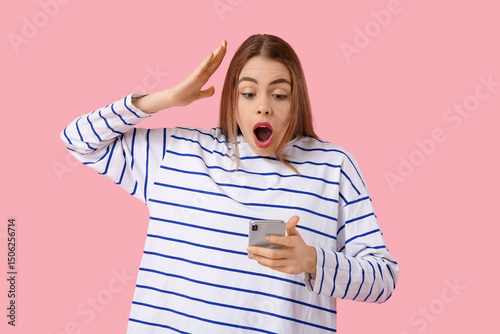 Beautiful shocked woman wit...