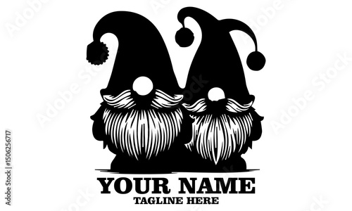 Two funny vector and bearded gnomes. Gnomes logo icon, gnomes vector illustration simply in black and white style
