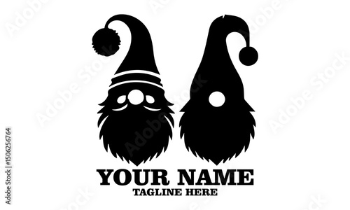 Two funny vector and bearded gnomes. Gnomes logo icon, gnomes vector illustration simply in black and white style