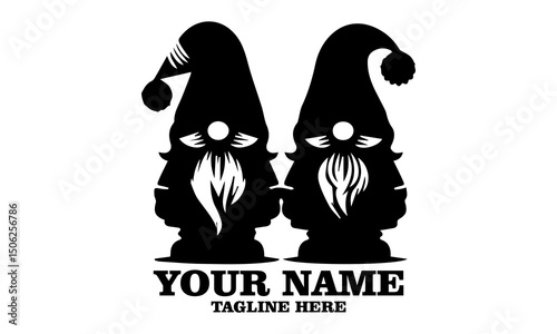 Two funny vector and bearded gnomes. Gnomes logo icon, gnomes vector illustration simply in black and white style
