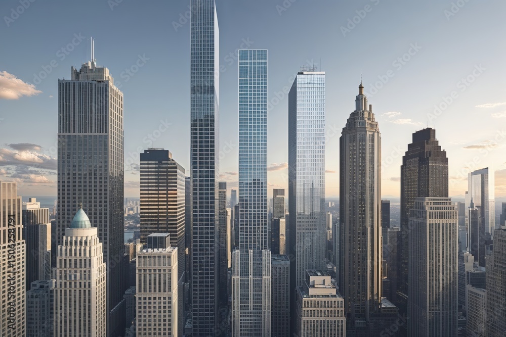 Obraz premium Office Skyscraper Sections Illustrating Urban Development and Skyline Changes