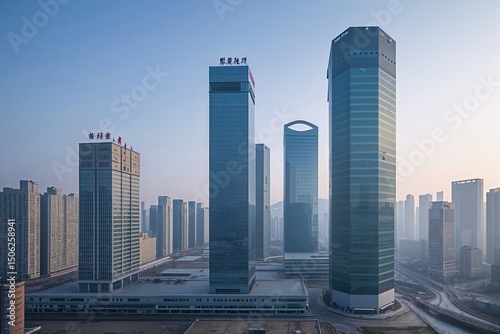 Bare Office Levels and Financial Skyscrapers in Qingdao's Urban Center