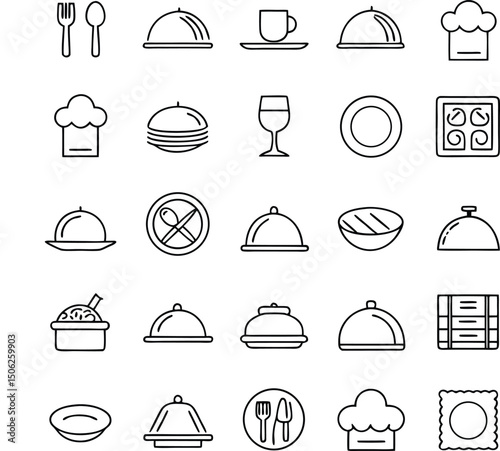 Line Art Restaurant and Food Icons for Menu Design and Web
