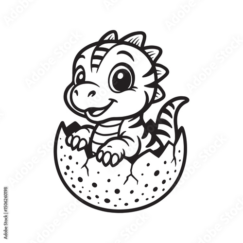 cute baby dinosaur hatching from egg vector illustration