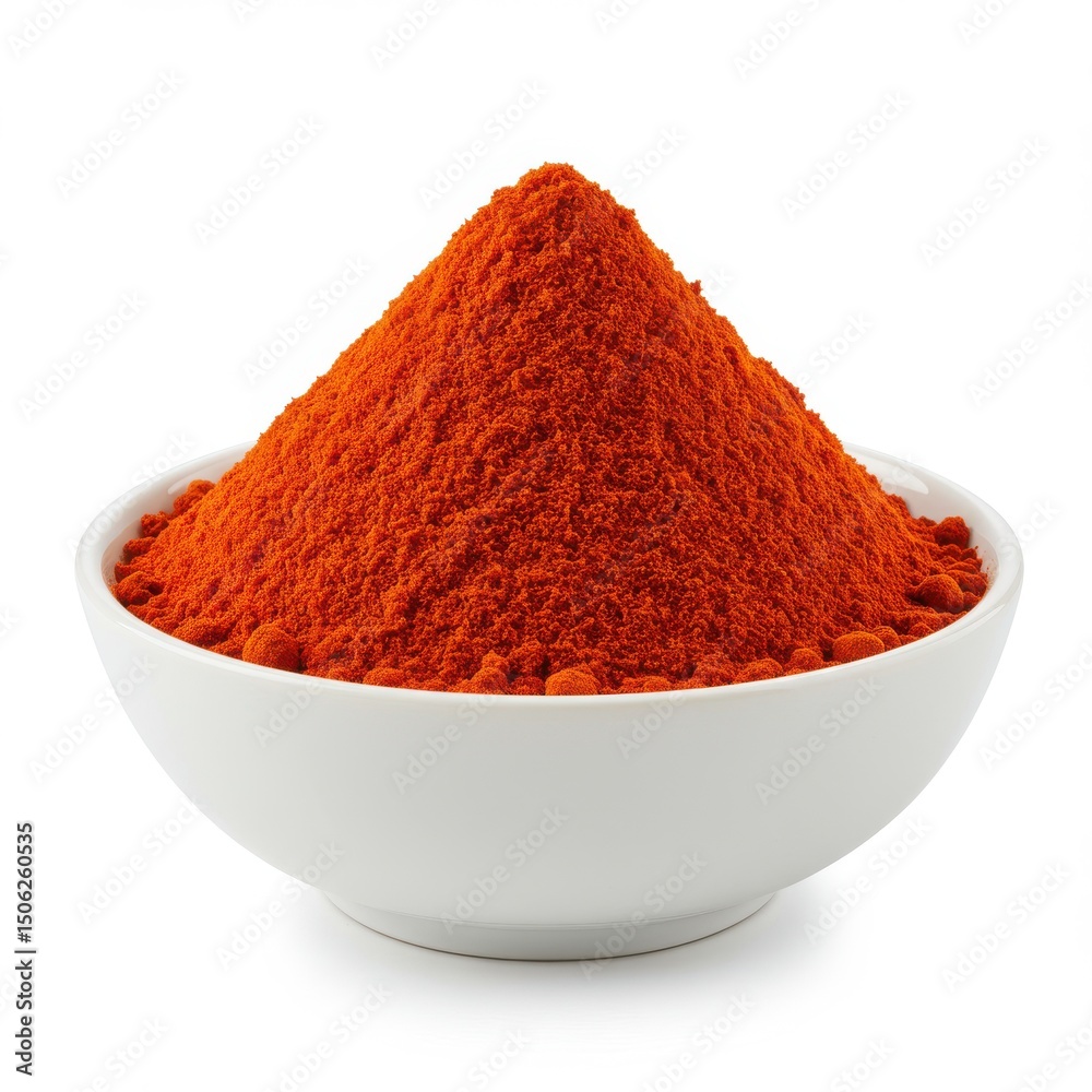 Pile of paprika powder in bowl isolated on white background. culinary and food photography uses. Pile of paprika powder in bowl isolated on white background. culinary and food photography uses.