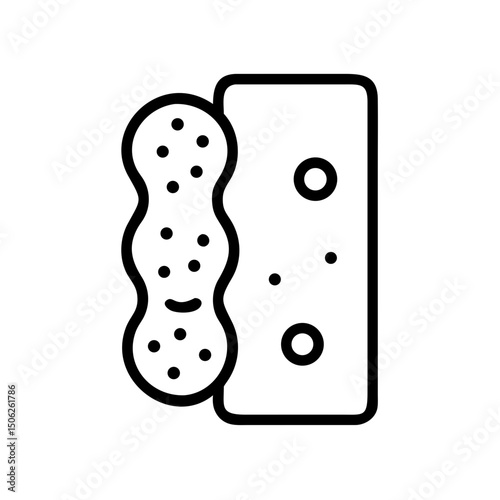 Cleaning sponge and scrubber icon in black and white, depicting household cleaning tools