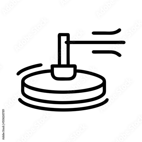 Simple black and white icon of spinning top with motion lines indicating movement