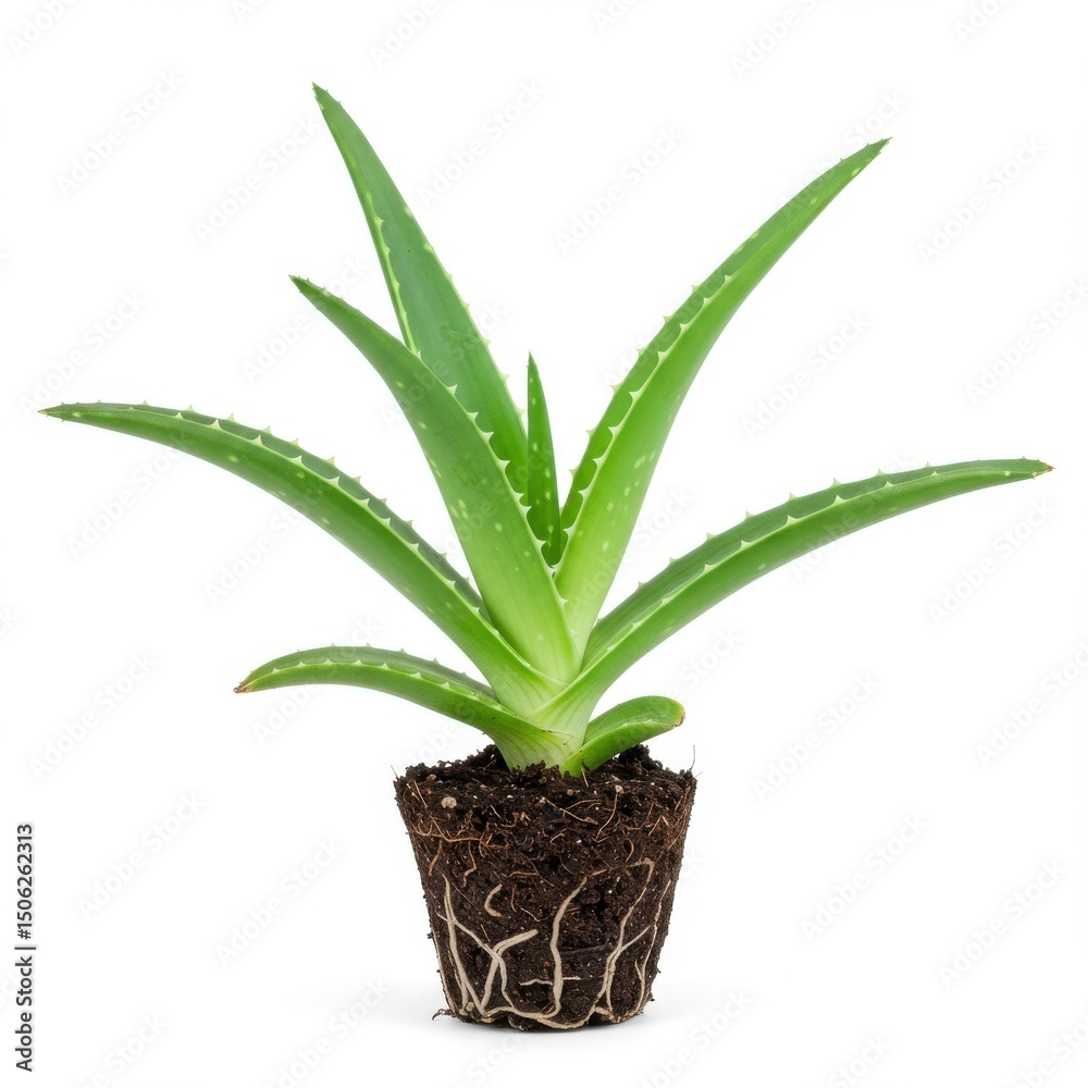 Obraz premium Aloe vera plant isolated on white background for medicinal and decorative use.