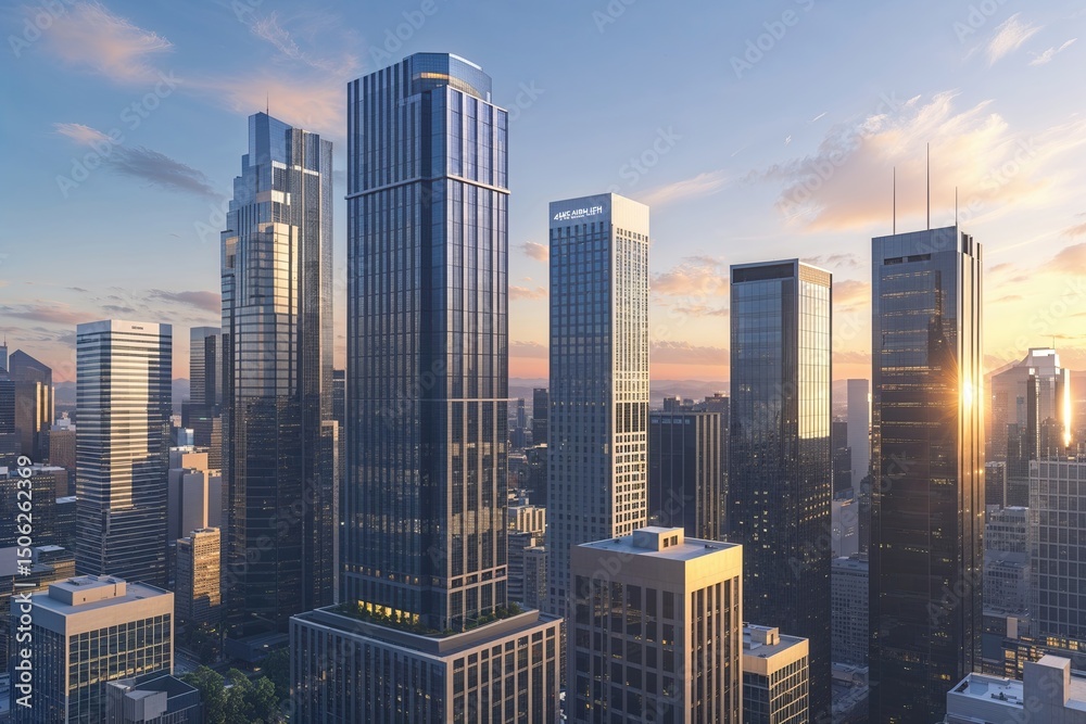 Contemporary Urban Skyline Featuring High-Rise Office Skyscrapers Contemporary Urban Skyline Featuring High-Rise Office Skyscrapers