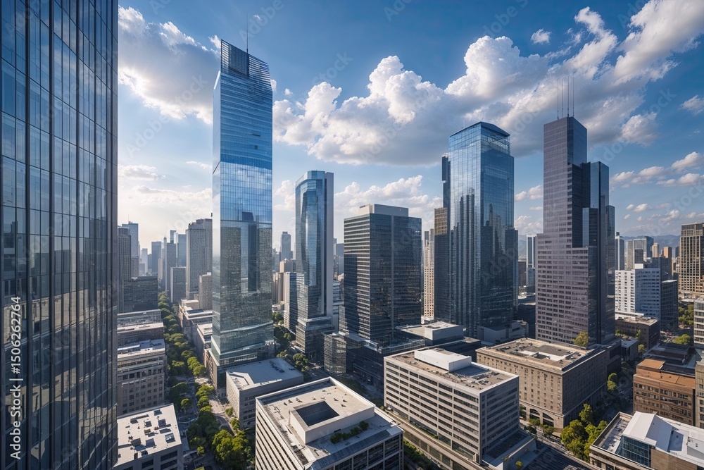 Fototapeta premium Innovative Business Architecture in Urban Skyscrapers and Dynamic City Workplaces