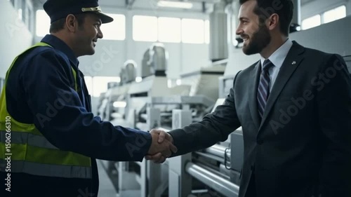 Professional Handshake in a Factory Setting Between Businessman and Worker handshake