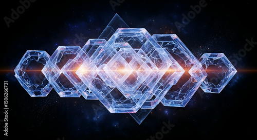 Transparent hexagonal shapes in futuristic digital design concept