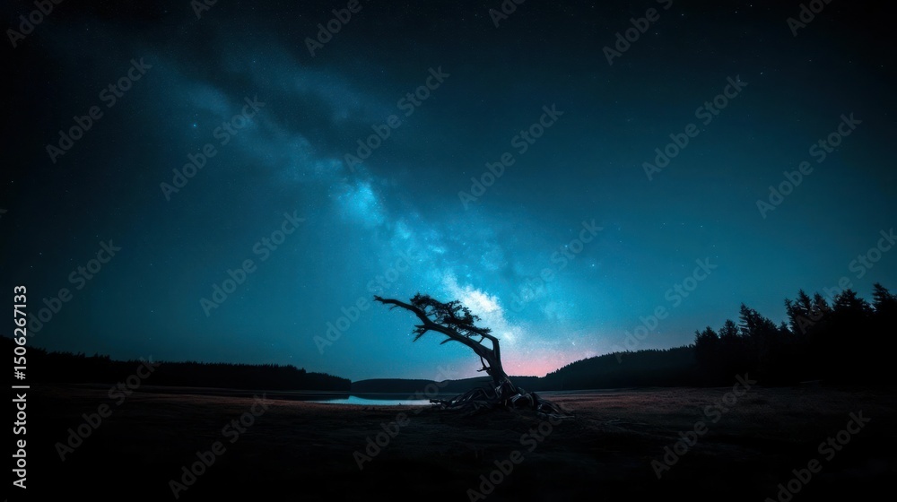 Fototapeta premium Solitary Tree Under a Starry Night Sky