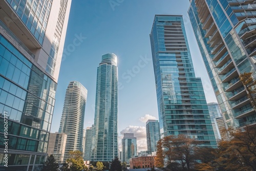 Stunning View of Contrasting Skyscrapers with Stylish Glass Exteriors