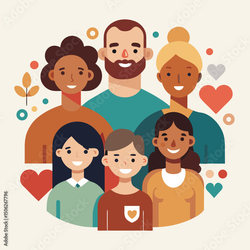 Diverse Family Portrait Vector