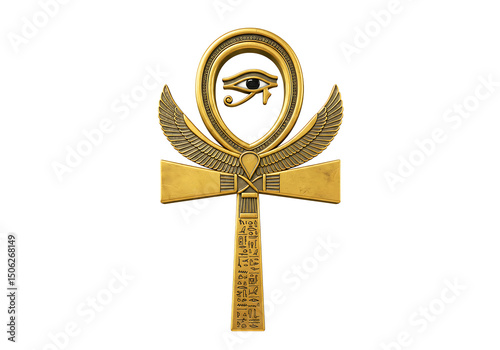 Ancient egyptian ankh symbol with eye of horus isolated on transparent background
