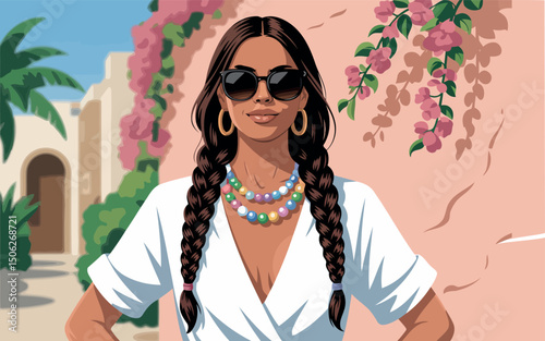 A woman with braided hair is featured in a vibrant illustration. 