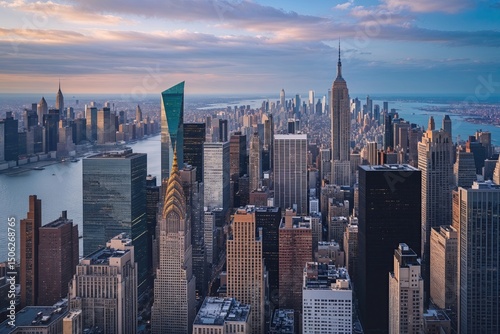 Stunning Aerial View of Manhattan Financial District and Lively Cityscape