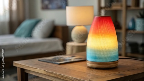 Modern colorful table lamp in a cozy living room setting
