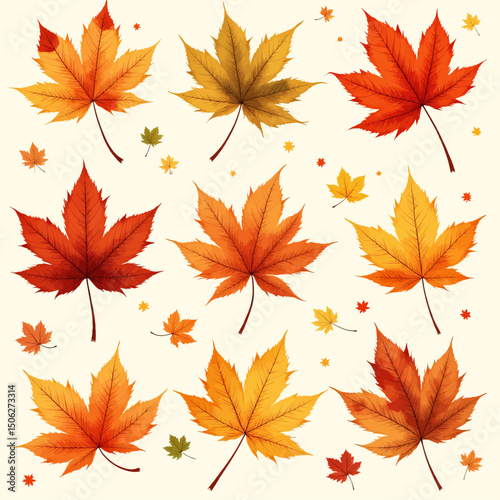 Autumn Leaves Falling in Warm Orange and Yellow