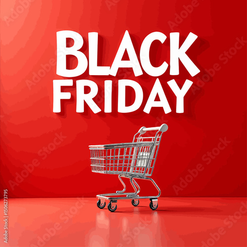 Black Friday Shopping Cart on Red Background