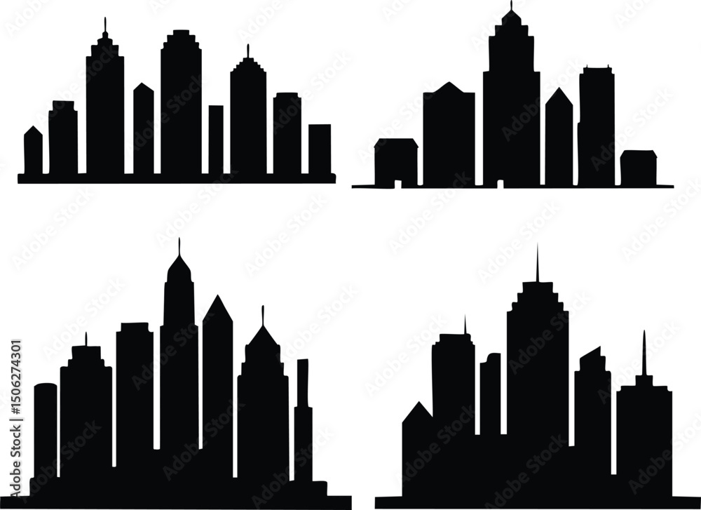 Naklejka premium vector illustration of a city buildings silhouettes