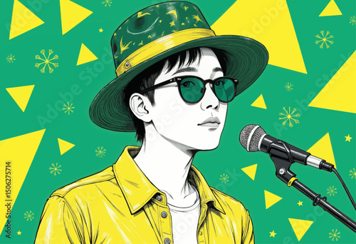 "Cool Singer in Green Hat Performing at Festive Event"
