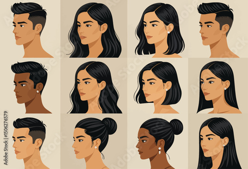 Diverse Hairstyle Illustrations for Men and Women