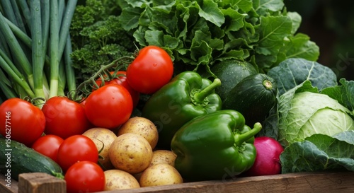Freshly Harvested Vegetables in Wooden Crate