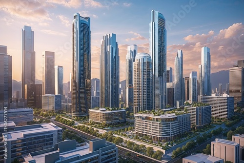 Stunning 3D Architectural Visualization of Skyscrapers and Real Estate Development in a Lively Urban Center