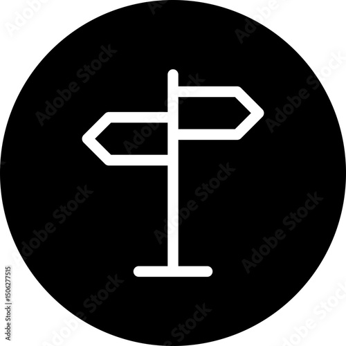 Direction Sign Icon, Sign Post, Circular Style Isolated Vector Icon.