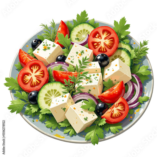 Fresh Mediterranean Salad with Tofu and Herbs