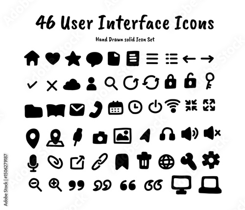 手描きユーザーインターフェイスソリッドアイコン46個セット