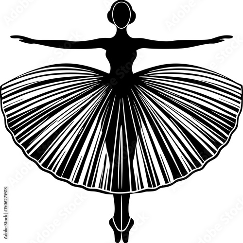 Elegant Ballerina Silhouette in Black and White with Striped Tutu