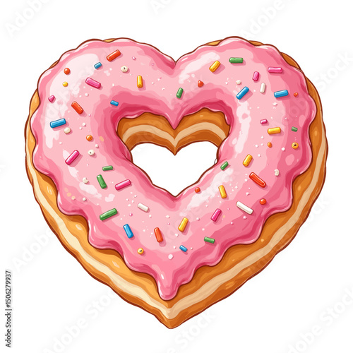 Heart-Shaped Donut with Pink Frosting and Sprinkles