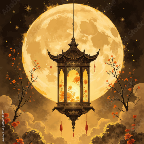 Lantern Illumination under Full Moon in Autumnal Night