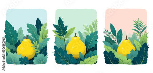 Lush Lemons in Verdant Leaves, Soft Pastel Backgrounds