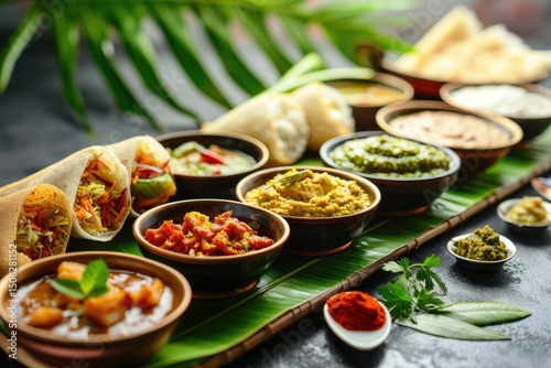 Ultra Hd Picture of Group of South Indian Foods on Banana Leaf