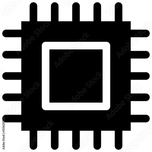 Micro Chip, Computer Chip Icon, Silhouette Style Isolated Vector Icon. 