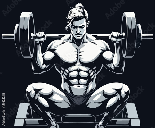 Muscular Man Lifting Weights in Gym with Focused Determination
