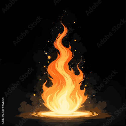 Mystic Bonfire on Dark Night with Sparkling Stars