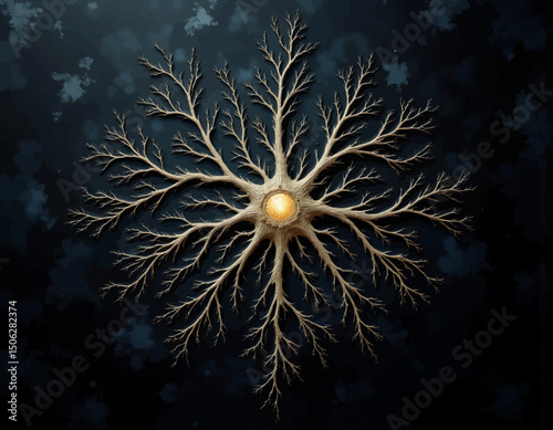 Neural Network Glow: Golden Brain in Cosmic Night