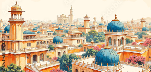 Opulent Indian Palace Cityscape at Dawn