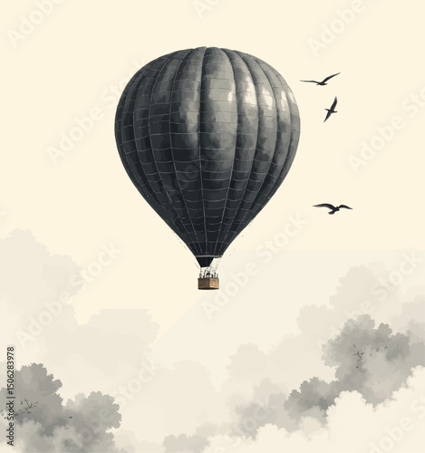 Serene Hot Air Balloon Flight Over Misty Forest