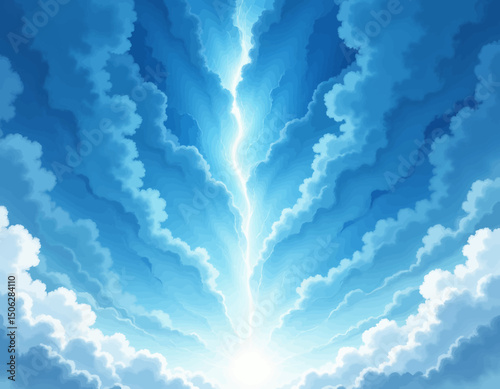 Serene Sky with Radiant Light and Fluffy Clouds