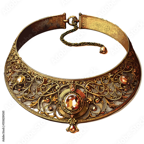 Ornate vintage choker necklace with intricate gold filigree design  
